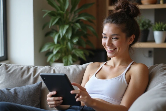 Woman reading a newsletter on a tablet