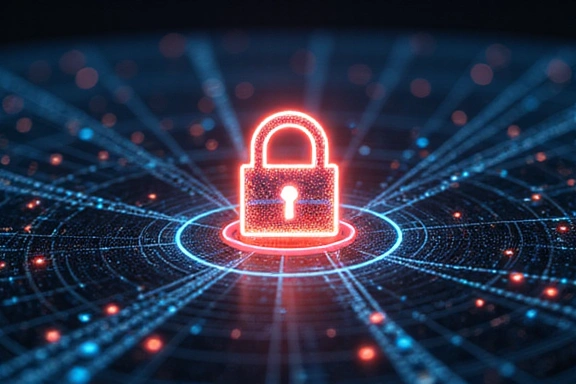 Digital privacy concept with padlock icon and abstract data flow